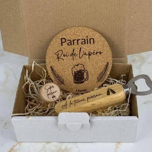Personalized gift box - Bottle opener, stopper, coaster - Godfather, godmother, Father's Day, Mother's Day gift