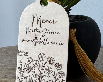 Personalized Wooden Thank You Card Magnet - Thank You Teacher, Thank You Master, ATSEM, AESH - End of School Year Gift