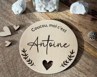 Carte annonce naissance en bois - Magnet en option - Prénom bébé - Cadeau naissance, déco bébé, faire part