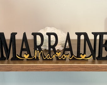 Cadeau Marraine personnalisé avec le nom du filleul - Couleurs au choix - Cadeau Baptême Marraine Parrain, Communion - Lettres décoratives