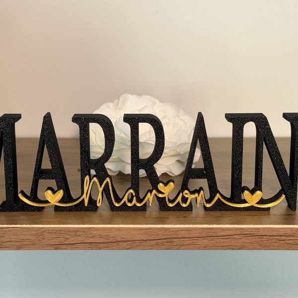 Cadeau Marraine personnalisé avec le nom du filleul - Couleurs au choix - Cadeau Baptême Marraine Parrain, Communion - Lettres décoratives