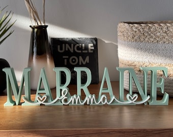 Personalized Godmother Gift with the name of the godchild - Choice of colors - Baptism Gift Godmother Godfather, Communion - Decorative letters
