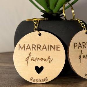 Wooden keyring to personalize - Surprise request for Godfather, Godmother - Communion gift, baptism, Mother's Day, grandmother, grandfather