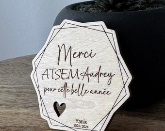 Cartão magnético de agradecimento de madeira personalizado - Obrigado Professor, Obrigado Mestre, ATSEM, AESH - Presente de fim de ano letivo