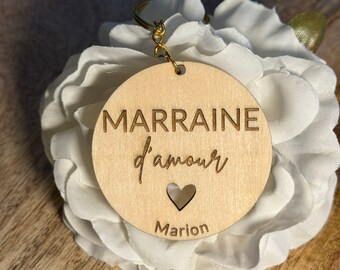 Wooden keyring to personalize - Godfather Godmother Surprise Request - Communion gift, baptism, Mother's Day, grandmother, grandfather