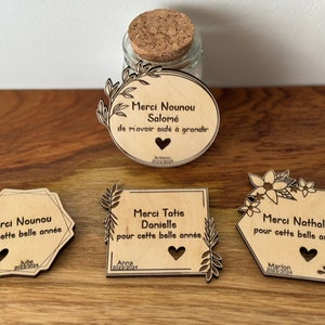 Magnet Carte de remerciement en bois à personnaliser - Merci Nounou, Tatie, Maîtresse, Maître, ATSEM, AESH - Cadeau de fin d'année scolaire