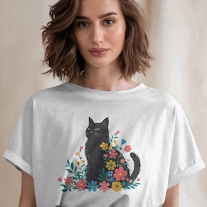 Floral Cat Shirt | Cat Lover Tee | Gift For Mom | Animal Lover Tee | Flowers And Cat | Gift For Her | Funny Cat Shirt | Cat T Shir