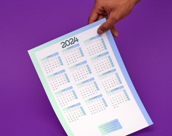 Calendrier pour l'année 2024, calendrier imprimable, almanach pour l'année 2024, modèle de calendrier modifiable pour les imprimeries ou les particuliers