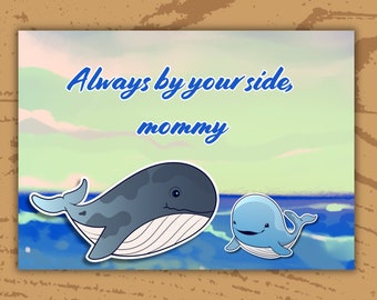 Tarjeta caprichosa de mamá ballena, imprimible para el día de la madre , lindo diseño de animal, descarga instantánea, siempre a tu lado