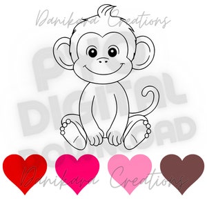 Valentine&#39;s Day Paint Your Own Cookie, Monkey Valentines Paint Your Own PNG, PYO Cookie PNG, Valentine pyo png, Paint Your Own Monkey pyo