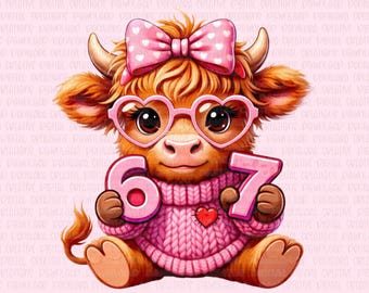 67 Valentine's Day Highland Cow STL & PNG,  67 Valentines STL with Png, six seven, Highland Cow stl Cookie Cutter, 67 Valentines Day png