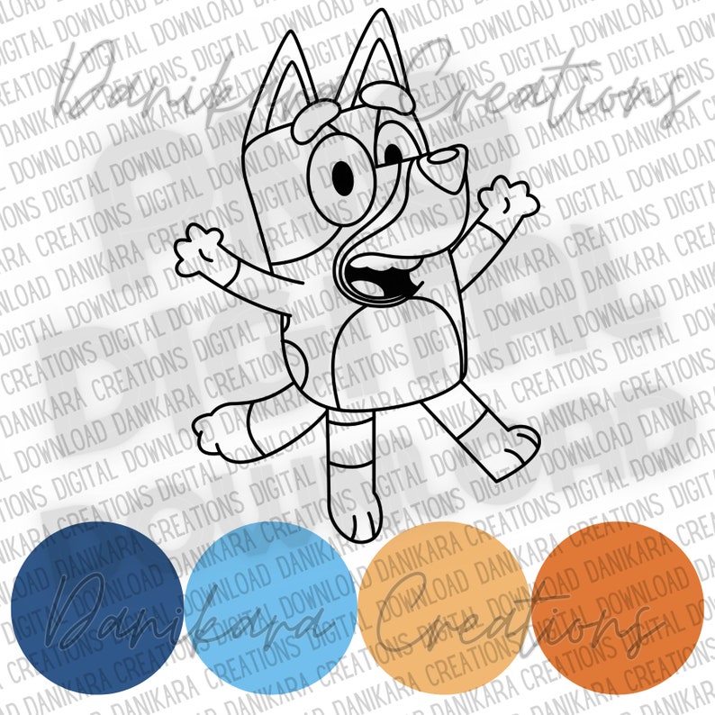 May include: A black and white line drawing of a cartoon dog with a surprised expression. The dog is wearing a blue and orange shirt and has a white collar. The image is surrounded by a white background with a watermark.