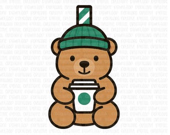 Straw Bear Cup Cookie Cutter & PNG, Christmas Bear Cup PNG, Starbie Bear Straw Cup Cookie Cutter with Matching png 3.5in and 2.5in