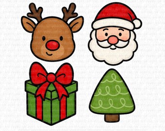 Christmas Set STLs & PNGs, Christmas STL Set of 4: Santa, Christmas Tree, Present, Reindeer- STLs with PNGs- 3.5in