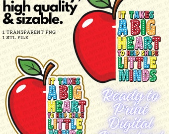 Big Heart Little Minds STL & PNG, Teacher PNG, Teacher Cookie Cutter, Back to School Png, Back to School, Teacher Png, Apple PNg