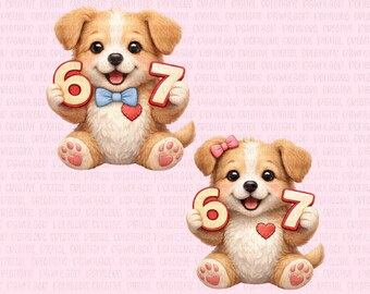67 Valentine's Day Puppies Cookie Cutter & PNG,  67 Valentines Cookie Cutter with Png, six seven, 67 Dog Valentines Day png