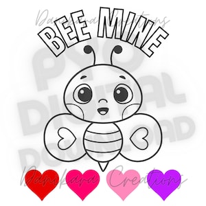 Bee Mine Valentine's Day Paint Your Own Cookie, Bee Mine Valentines Paint Your Own PNG, PYO Cookie PNG, Bee pyo png, Paint Your Own Bee