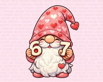 67 Valentine's Day Gnome STL & PNG,  67 Valentines STL with Png, six seven, Gnome stl Cookie Cutter, 67 Valentines Day png