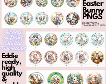 Easter Bunny Round/Circle PNGs, Round Bunny PNGs, Eddie PNG, Easter PNG, Eddie Ready, 24 Watercolor & Bright Bunny PNGs, Sizable Round PNG