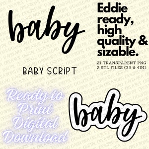 Baby Script PNG & STL, Baby word STL and PNGs, Baby Cookie, Baby Cookie Cutter Stl and Pas Baby Script, Baby stl and png , Baby Script