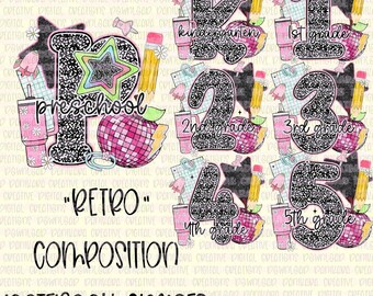 Retro Composition Notebook STL FIle& Matching PNGs, Grade PNGs, School STL , Back to School PNGs, Grade Png. STL