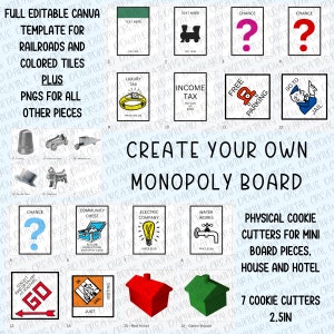PNG e tagliabiscotti Monopoly, tagliabiscotti e PNG del gioco da tavolo Monopoly, modello digitale modificabile e file PNG per il tabellone del gioco Monopoly