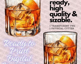 Old Fashion PNG & Cutter, Cocktail and Bourbon PNG with Matching Cutter, Alcohol png, Cocktail Cookie Cutter, Cocktail png, Whiskey png Set