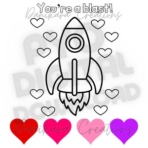Valentine&#39;s Day Paint Your Own Cookie, Rocket Valentines Paint Your Own PNG, PYO Cookie PNG, Valentine pyo png, Paint Your Own Rocket, Blast