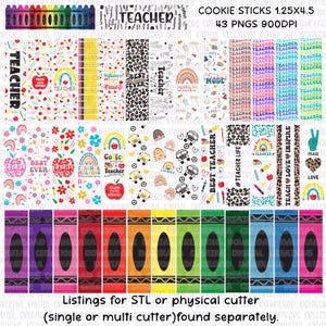 Könnte beinhalten: Ein Set mit 43 digitalen Keksstäbchen-Designs für Lehrer. Die Designs zeigen eine Vielzahl von bunten Mustern und Texten, darunter "Teacher", "Best Teacher Ever", "Go Coffee Teacher", "Teacher Life", "Teach Love Inspire" und "Peace Love".