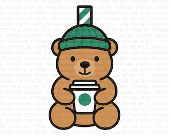 Straw Bear Cup STL & PNG, Christmas Bear Cup PNG, Coffee stl, Starbie Bear Straw Cup stl with Matching png 3.5in and 2.5in