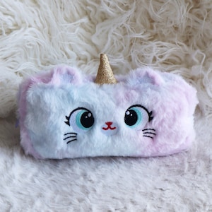 Federmappe, Kosmetiktasche, Kulturbeutel, Federmäppchen, Mäppchen, Plüsch, Niedlich, Cute, Kawaii, Süß, Regenbogen, Katze, Einhorn, Cartoon