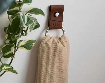 Handcrafted Leather Strap Hanger: Elegant Towel Holder & Wall Hook for Organized Home Spaces