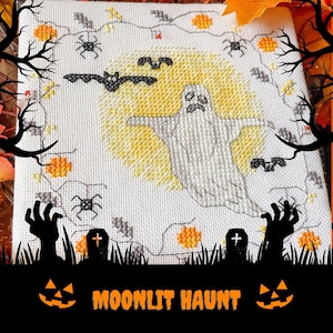 Counted Cross Stitch Moonlit Haunt Cross Stitch Halloween Cross Stitch Pattern Ghost Embroidery Pattern Easy | Instant Download