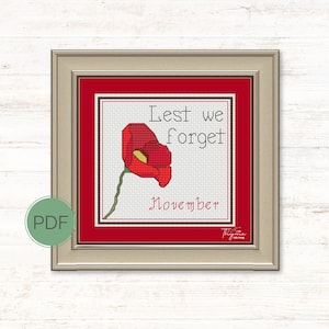 Counted Cross Stitch Calendar Remembrance Day Cross Stitch Poppy Cross Stitch Pattern Floral Embroidery Pattern Easy | Instant Download