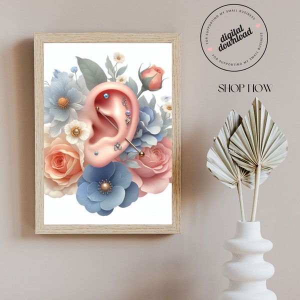 Ear Piercing Chart Art Print, Piercing Poster, Piercing Studio Decor, Piercing Decor, Piercing Gift, Piercing Wall Art, Printable Art