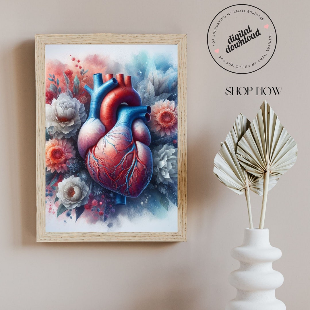 Heart Anatomy Art, Heart Anatomy Print, Anatomical Heart Poster With P1 ...