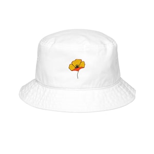 Embroidered California Poppy Bucket Hat – Boho Floral Sun Hat for Everyday Style