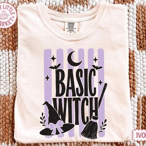 Comfort Colors® Basic Witch Shirt, Cute Witchy Halloween Tee, Striped Retro Spooky Season Shirt, Funny Halloween Gift For Her