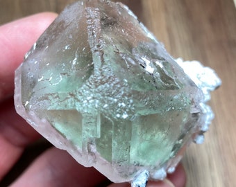 Bicolor Fluorite Twin with Tourmaline from Chumar Bakhoor 120 grams