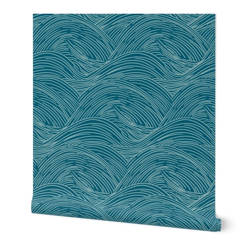 Ocean Wallpaper // Linear Waves // Dark Blue // Removable Wallpaper