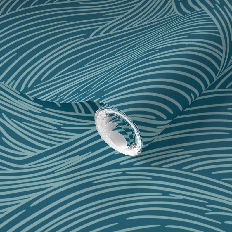 Ocean Wallpaper // Linear Waves // Dark Blue // Removable Wallpaper