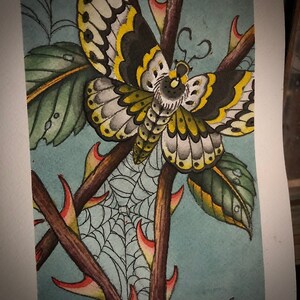 Motten-Aquarell basierend auf einer alten Postkarte