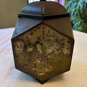 Vintage Tin Painted Tea Caddy