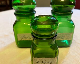 Juego de 3 tarros de cristal de color verde botella con etiquetas