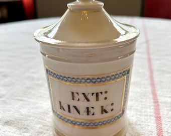 French Antique Apothecary Pharmacy Lidded Ceramic Stoneware Jar