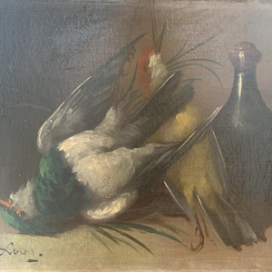 French Vintage Still Life Oil Painting On Canvas