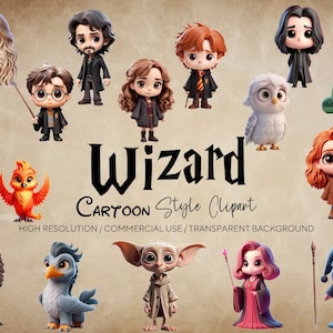 Cute Potter PNG Wizard Characters CGI, Magic Wizard School Clipart Cartoon Characters PNG, Potter Gift, Stickers Wizard Templates