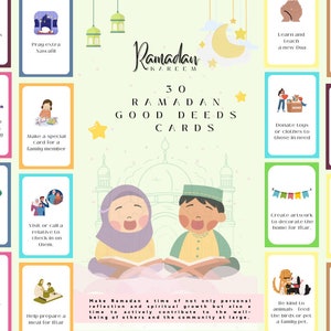 Tarjetas de buenas acciones de Ramadán, regalos de Ramadán, buenas acciones para niños, actividades para niños de Ramadán, tarjetas de oración imprimibles, actividad musulmana, tarjetas Dua