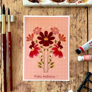 "Bedankt juf" kaart – Bloemenillustratie 10x15 cm | Cadeau-idee einde schooljaar | Bedankkaart voor juf/meester