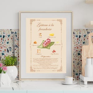Manifesto della ricetta della torta al lampone illustrato in acquerello
